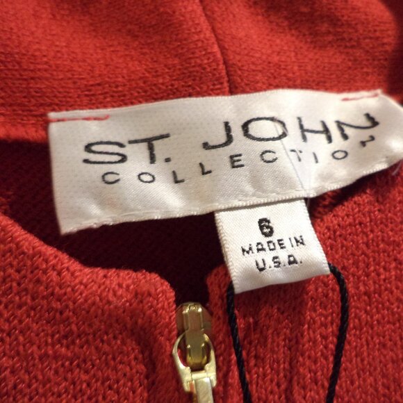 St. John RED Knit Jacket ~ Gold-tone Zip Closure New with Tags $995 `Size:Small - Picture 3 of 15